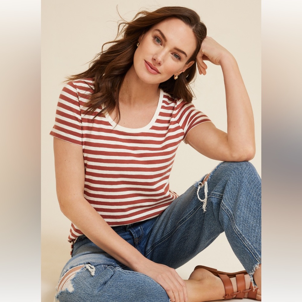 Maurices Rust & White Striped Crewneck Tee